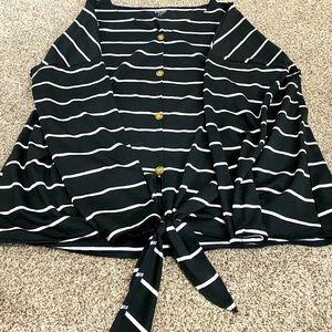 Striped shirt with tie front and buttons